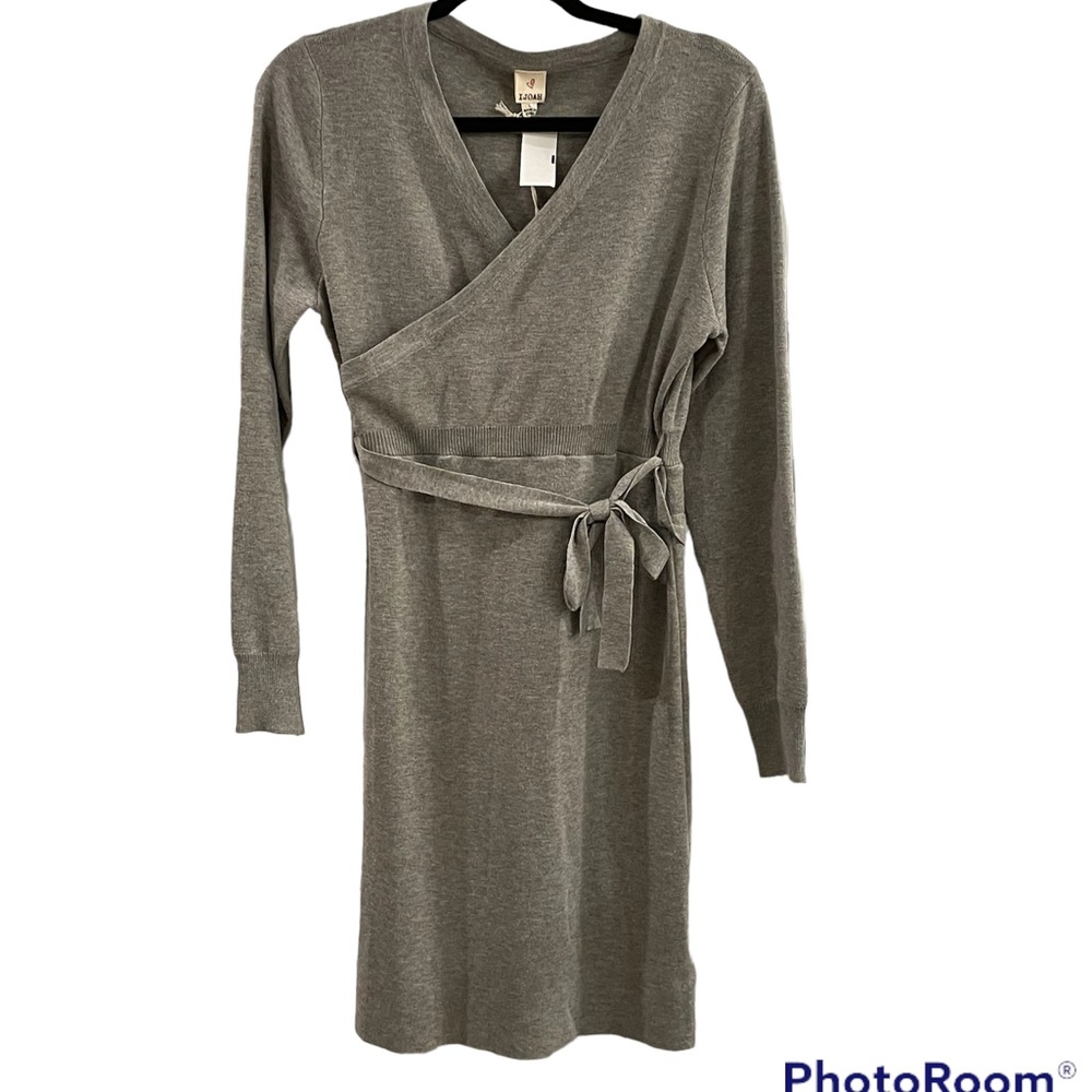 New Ijoah Wrap Front Sweater Dress Gray Large